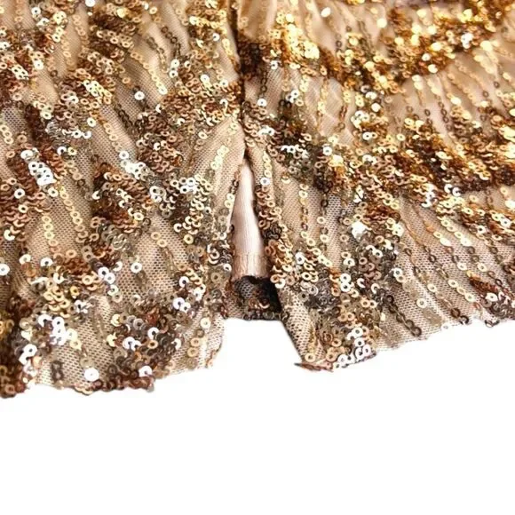 Emerald Sundae Gold Beige V-Wire Sequined Bodycon Dress Size Large - Picture 12 of 15